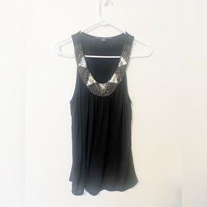 Forever 21 Black 100% Rayon Stretchy Beaded Tank
